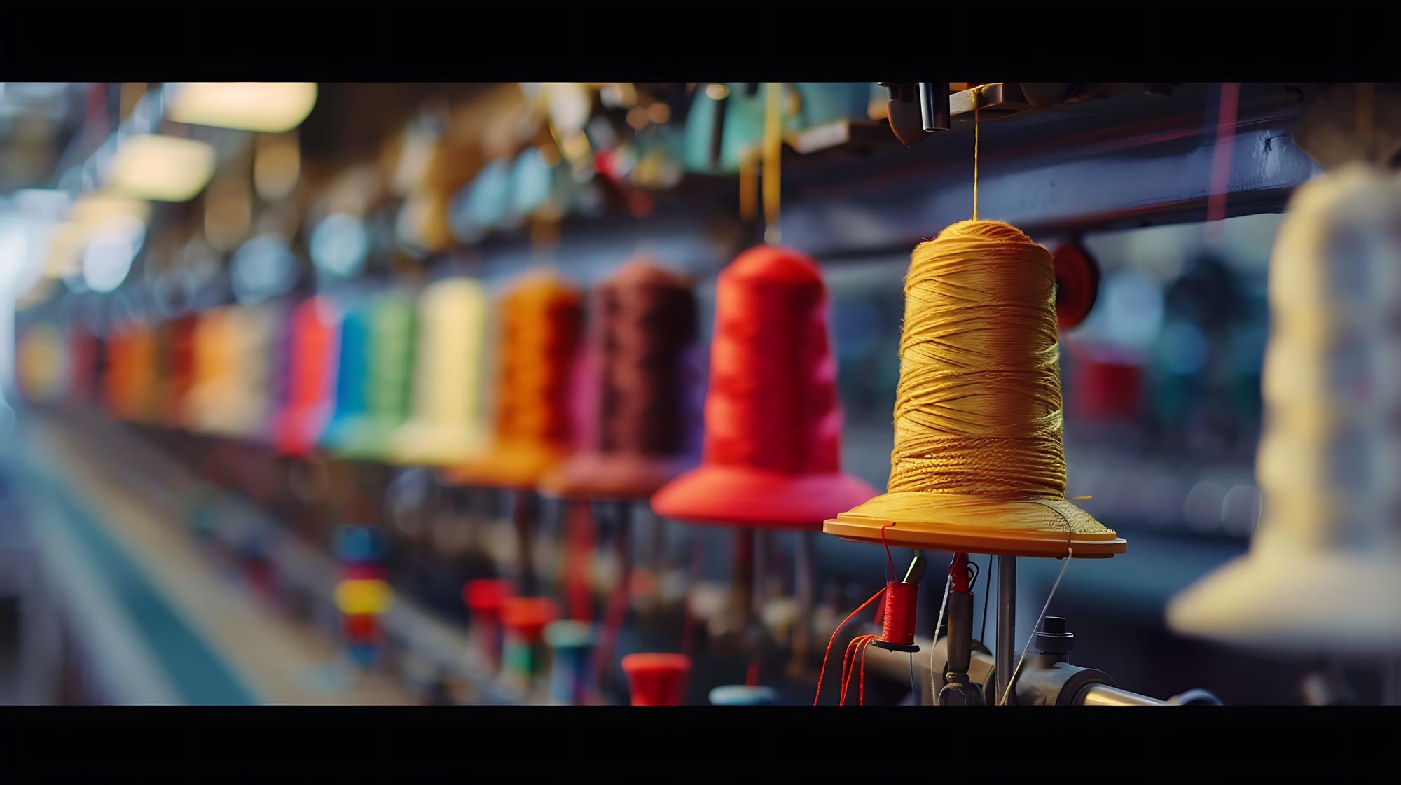 artisan workspace with embroidery machine and thread spools